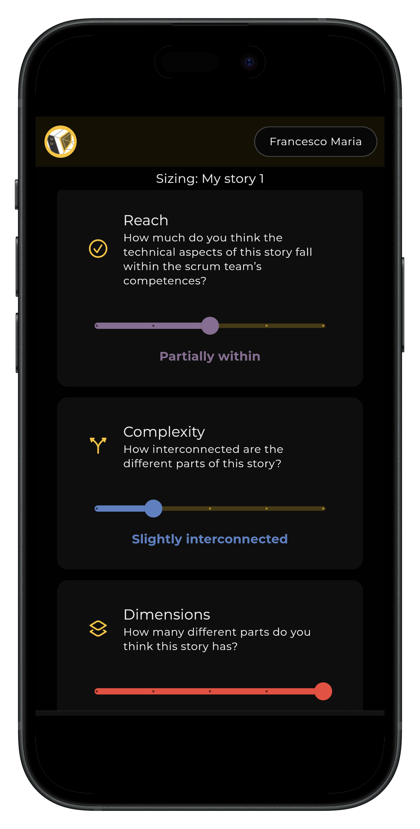 Storysizer questionnaire mockup
